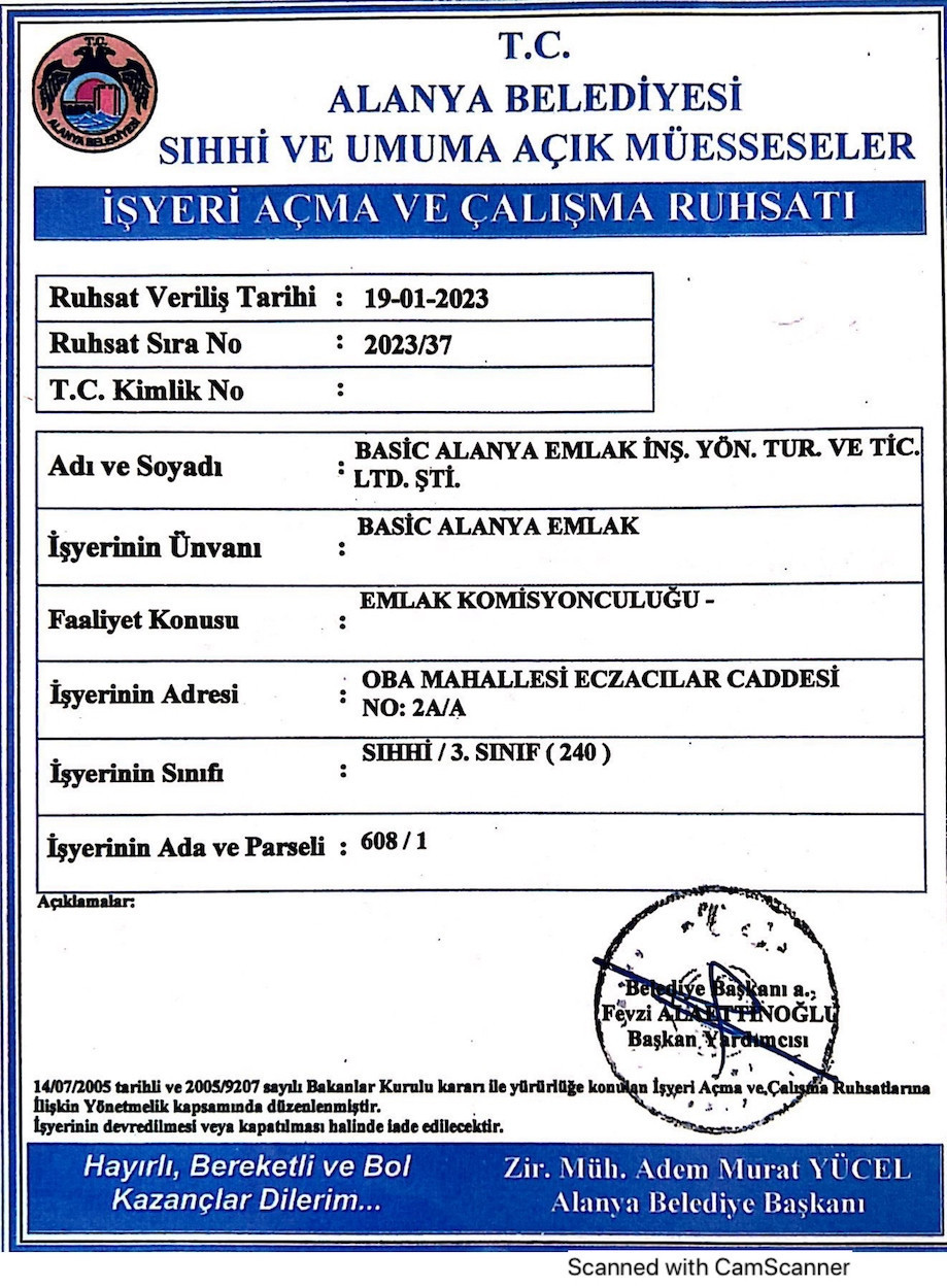 Næringslisens fra Alanya kommune